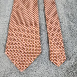 Bugatchi Uomo Tie Necktie Orange Allover Print 100% Silk Made in Italy flaw